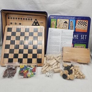 Game REGAL 12 SET Solid Wood Board & Pieces Chess Checkers Backgammon Mill NEW